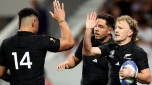 New Zealand 71-3 Namibia: All Blacks run in 11 tries but Ethan de Groot sent off